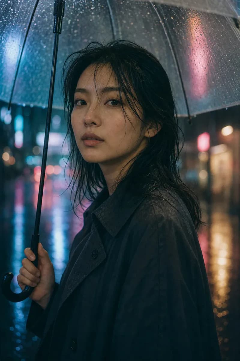 雨夜霓虹下的胶片肖像