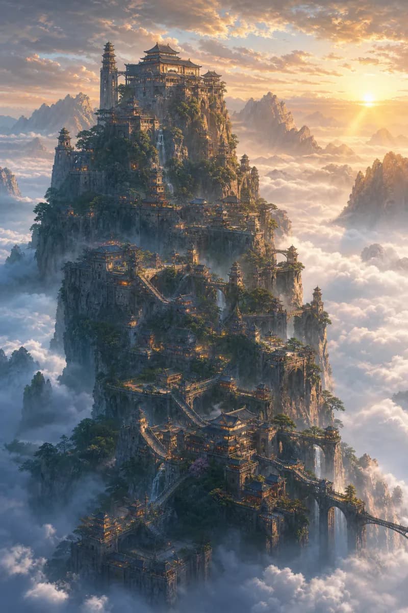 云海垂直山城日出