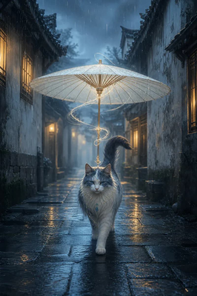雨巷纸伞灵猫