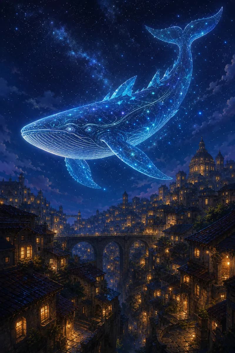 星鲸穿越旧城夜空